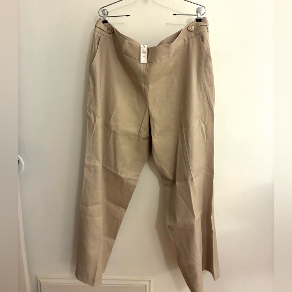 Talbots Straight-Leg Linen Pants in Khaki, sz 18W, NWT